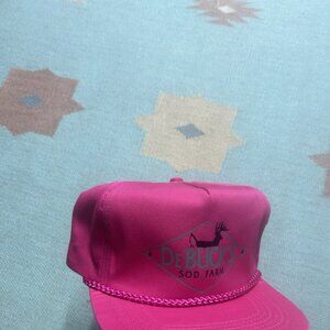 Vintage 80s 90s StrapBack hat cap DeBuck’s Sod farm deer buck pink adjustable
